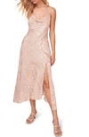Astr Gaia Strappy Bias Cut Midi Dress In Blush Floral Jacquard