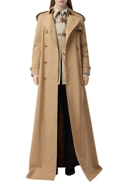 Burberry Check Lined Maxi Trench Coat In Soft Fawn