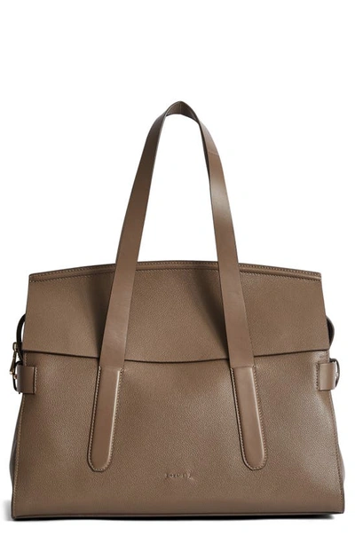 Reiss Chancery Leather Satchel In Mid Grey