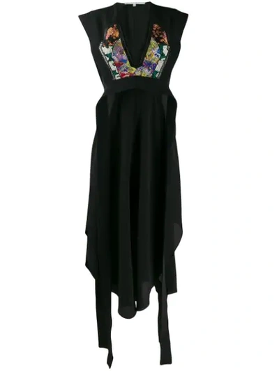 Stella Mccartney Tapestry Appliqu&eacute; Silk Midi Dress In Black