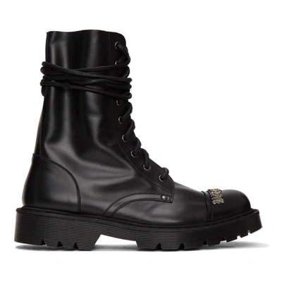 Vetements Logo-embellished Leather Ankle Boots In Black