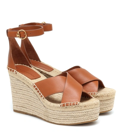 Tory Burch Selby 105 Leather Wedge Espadrilles In Ambra | ModeSens