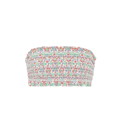 Tory Burch Ruffle-trimmed Shirred Printed Bandeau Bikini Top In Multicoloured