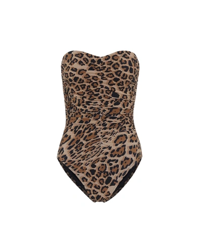 Karla Colletto Basics Leopard-print Bandeau Swimsuit In Beige