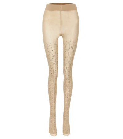 Gucci Gg Crystal-embellished Tights In Beige