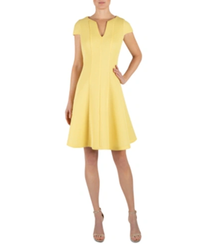 Julia Jordan Cap-sleeve Mesh Fit & Flare Dress In Light Yellow