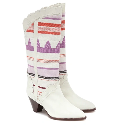 Isabel Marant Leesta Tapestry Cowboy Boots In White