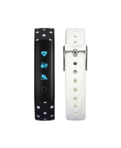 Itouch Women's Slim Activity Tracker Black Polka Dot White Interchangeable Straps 13mm In Multi