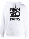 Kenzo Paris Logo Print Hoodie In White