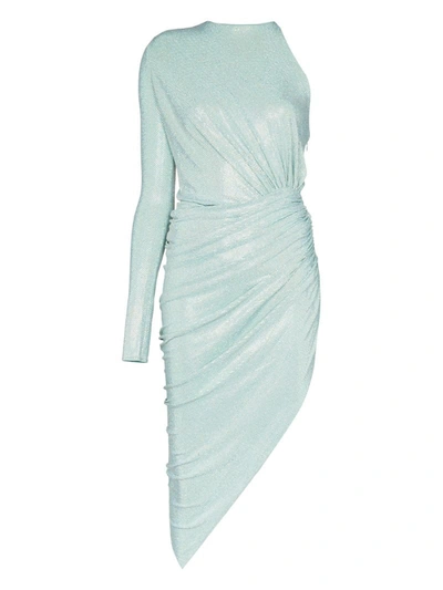 Alexandre Vauthier Asymmetric Dress With Allover Rhinestone Application In Blue