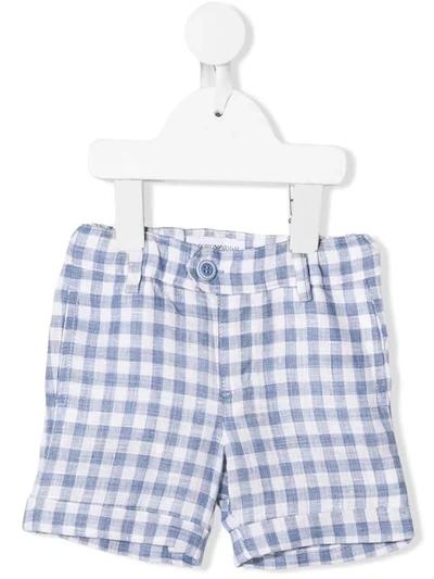 Emporio Armani Babies' Newborn Shorts In Checked Linen In Blue