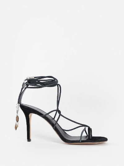 Isabel Marant Black Calfskin Velvet Leather Sandals