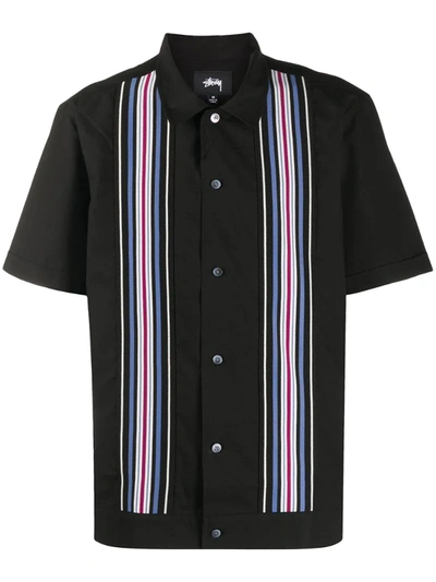 Stussy Stüssy Striped Knit Panel Short Sleeve Shirt In Black