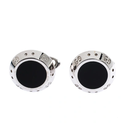 Pre-owned Gucci Icon Onyx 18k White Gold Cufflinks In Silver