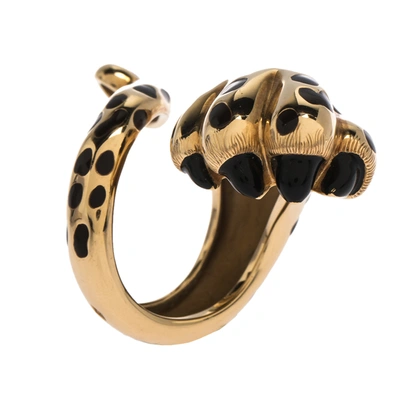 Pre-owned Dior Mitza Panther Paw & Tail Motif 18k Yellow Gold Statement Wrap Ring Size 52