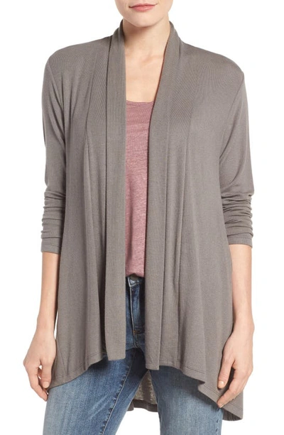 Bobeau High/low Jersey Cardigan In Taupe