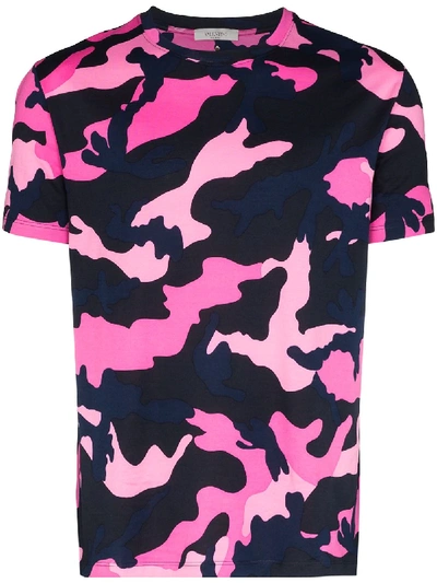 Valentino Camo Print Crewneck T-shirt In Pink