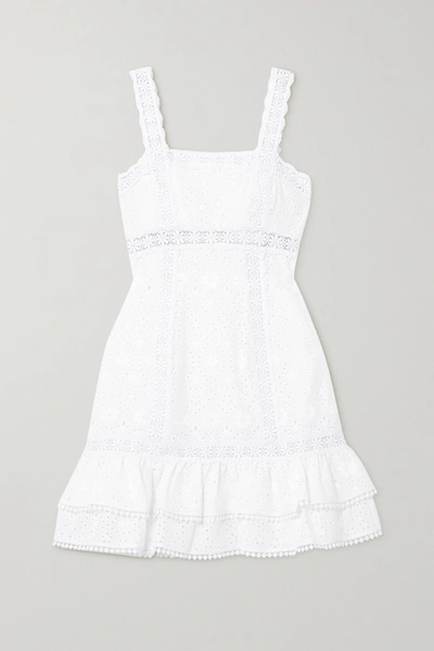 Charo Ruiz Nawa Crocheted Lace-trimmed Broderie Anglaise Cotton-blend Mini Dress In White