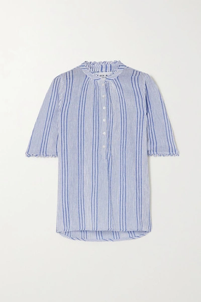 Apiece Apart Alta Striped Crinkled Cotton-gauze Shirt In Light Blue