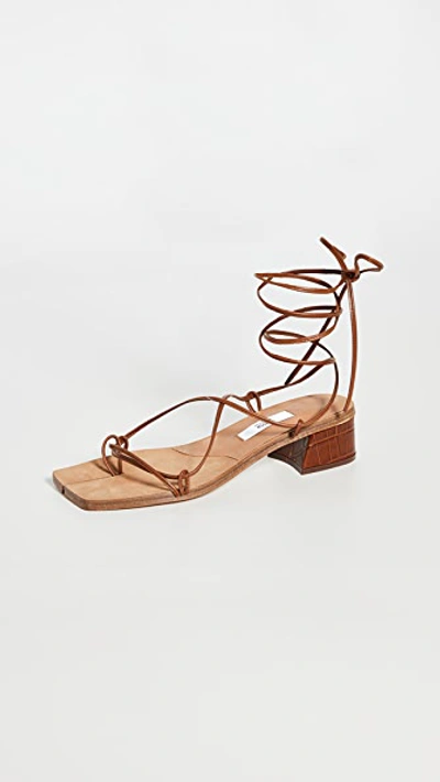 Miista Cimarron Croc-effect Leather Lace-up Sandals In Clay