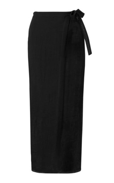 Lisa Marie Fernandez Linen-blend Gauze Midi Wrap Skirt In Black