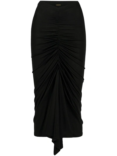 Dodo Bar Or Terra Ruched Stretch-jersey Midi Skirt In Black