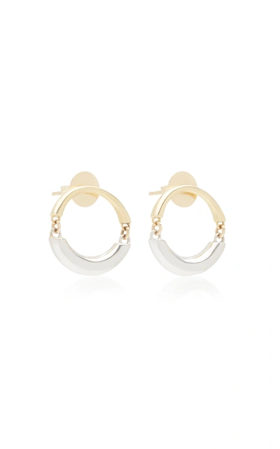 Rush Jewelry Design Signature Swinging 18k Yellow And White Gold Hoop Earrings In Multi