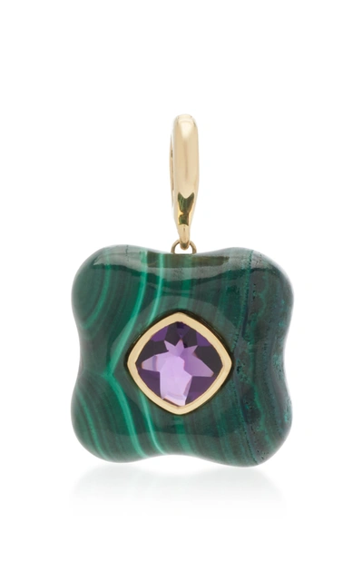 Rush Jewelry Design 18k Yellow Gold And Malachite Draper Pendant In Green