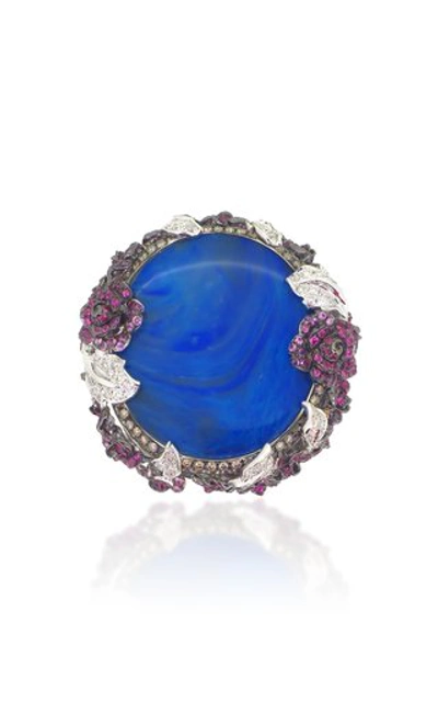 Wendy Yue 18k White Gold Opal And Pink Sapphire Ring In Blue
