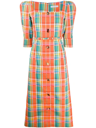 Rejina Pyo Button Down Checked Print Dress In Orange