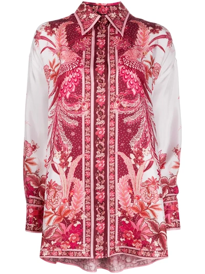 Zimmermann Wavelength Placement-print Silk-twill Blouse In Pink