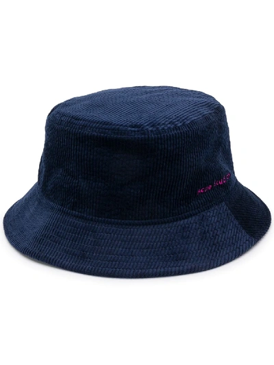 Acne Studios Logo-embroidered Corduroy Bucket Hat In Navy