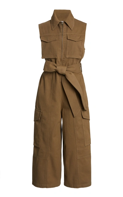 Ami Alexandre Mattiussi Belted Cotton-blend Cropped Jumpsuit In Neutral