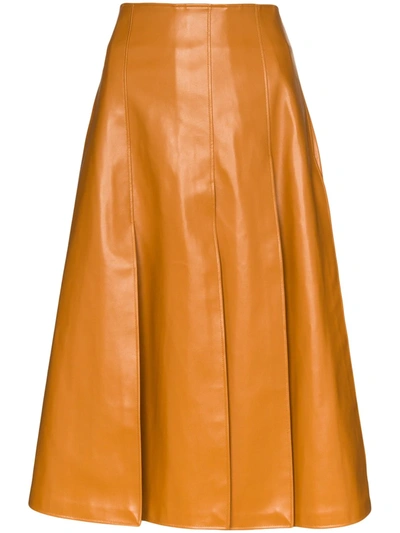 A.w.a.k.e. Brown Panelled Faux Leather Midi Skirt In Tan