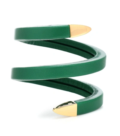 Bottega Veneta Leather Cuff Bracelet In Green