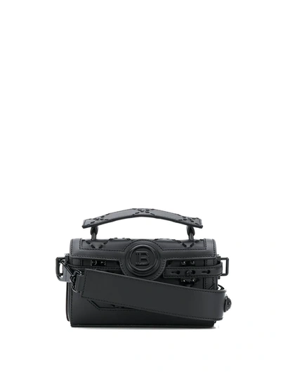 Balmain Black Leather & Suede Bbuzz Baguette 19 Shoulder Bag
