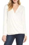 Bobeau Faux Wrap Knit Top In Ivory