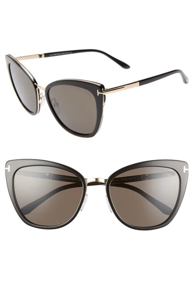 Tom Ford Simona 56mm Cat Eye Sunglasses In Black/ Rose Gold/ Smoke