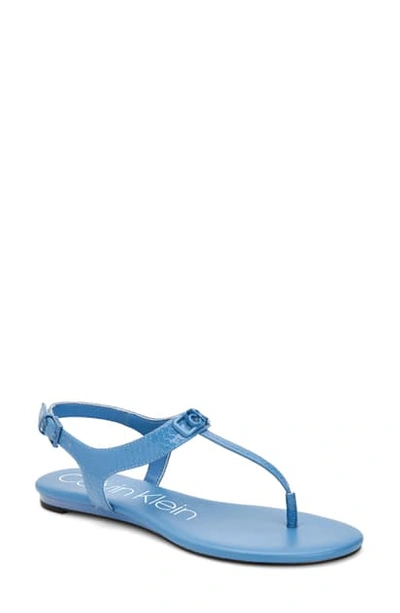 Calvin Klein Shamary T-strap Sandal In Stone Blue Faux Leather