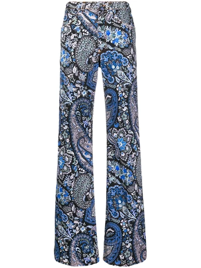 Etro Paisley Print Stretch Cotton Flare Jeans In Black