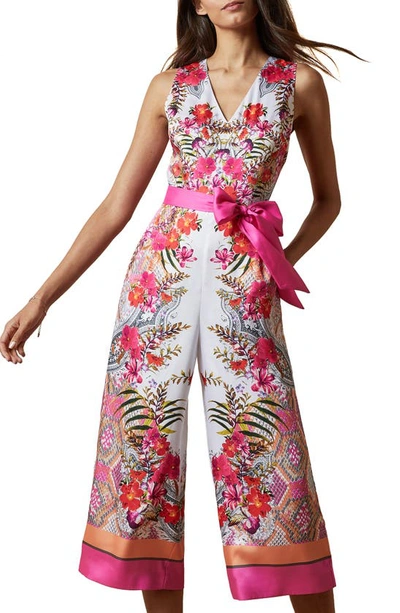 Ted Baker Solana Printed Cropped Jumpsuit In Ivory