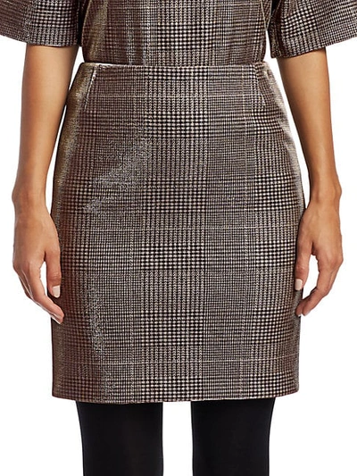 Akris Punto Metallic Lurex Glen Check Mini Skirt In Camel Silver