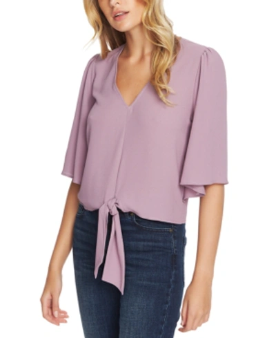 1.state Flounce-sleeve Tie-front Top In Dusty Lavender
