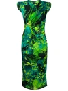 Versace Jungle Print Ruched Sleeveless Dress In Green