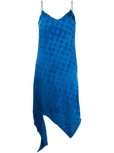 Off-white Abito Off White Spiral Slip In Raso Jacquard In Blue