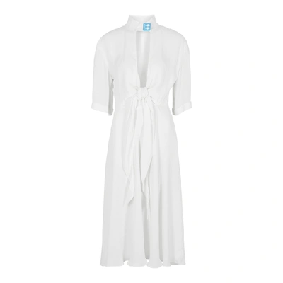 Off-white Crepe Romantic Dress In White Synthetic Fibers