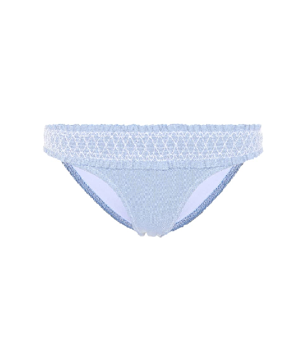 blue smocked bikini