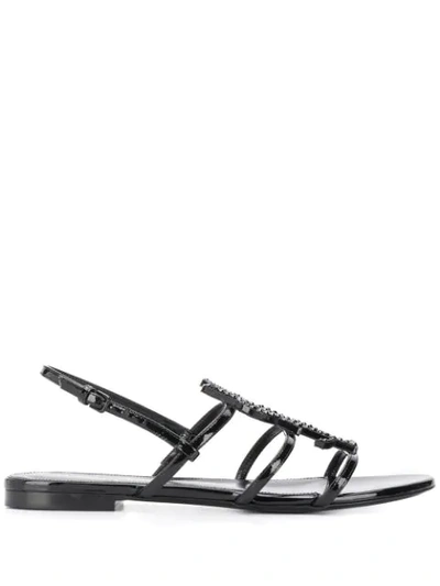 Saint Laurent Cassandra Crystal-embellished Slingback Sandals In Black