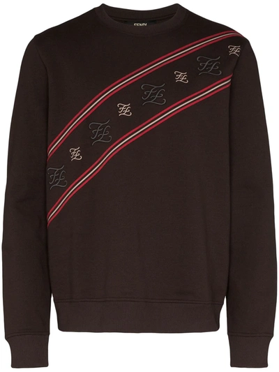 Fendi Karligraphy Logo Stripe Sweatshirt In Brown