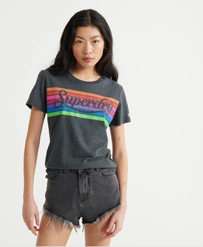 Superdry Premium Logo Rainbow T-shirt In Dark Grey